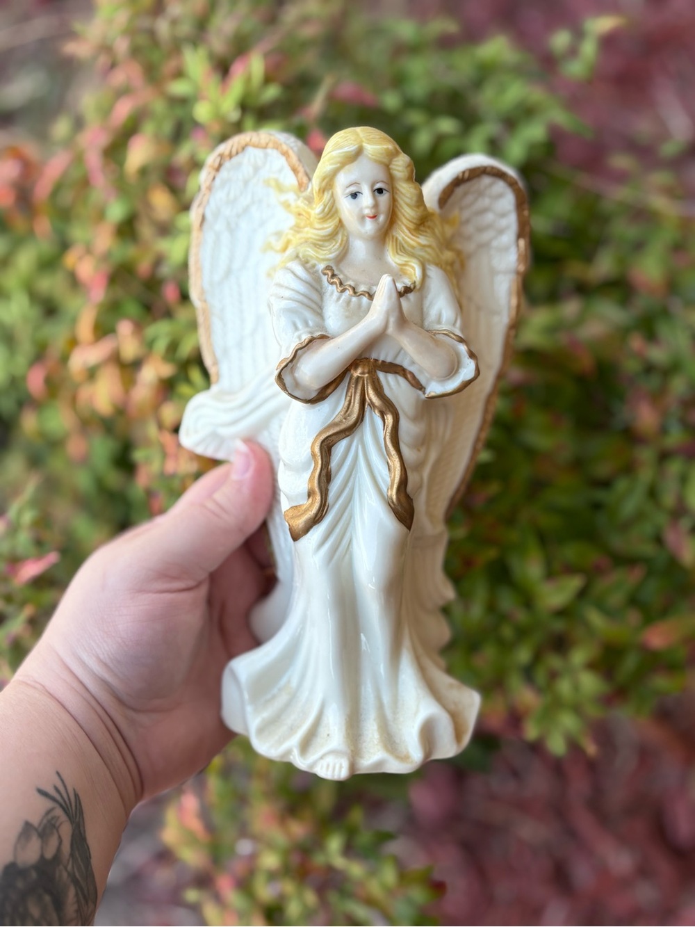 White and Gold Praying Angel Figurine Candle Holder